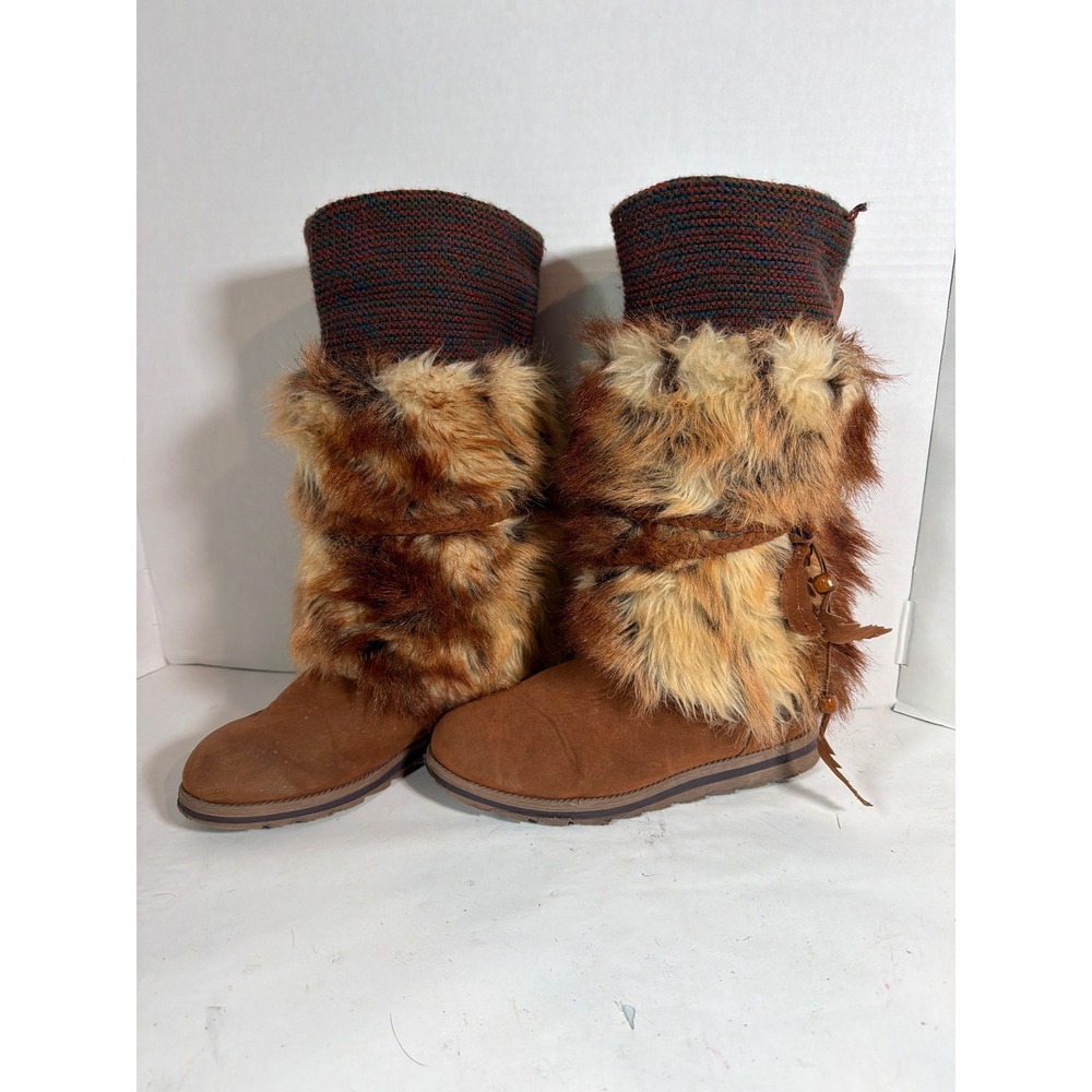 Luk-ees by muc luk woman 8 Brown Faux Suede Fur Knit Cuff Boho